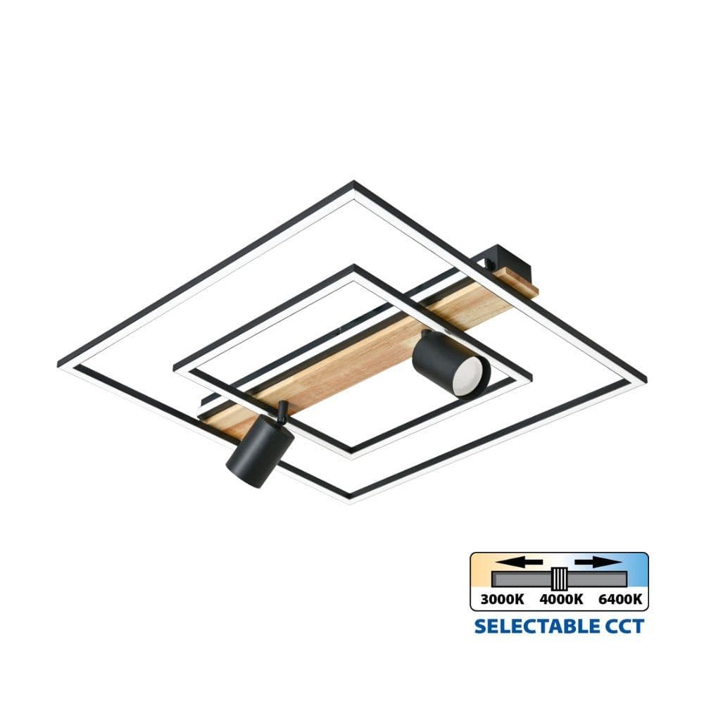 LED Плафон CAMPO LED 36W Черно/Бяло + Дърво CCT 3000–4000–6400K